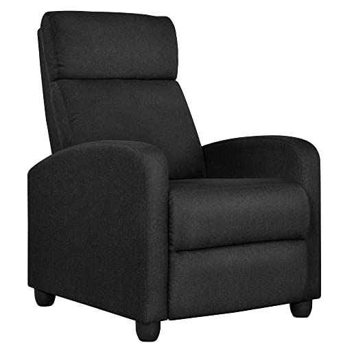 Yaheetech Fabric Recliner Chair Sofa Ergonomic Adjustable Single Sofa with Thicker Seat Cushion Modern Home Theater Seating for Living Room Matte Black