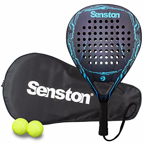 Senston Paddle Tennis Racket Carbon Fiber Surface with EVA Memory Flex-Foam Core – Padel Racket with Carry Bag and Balls for Pop Tennis Beach Tennis.