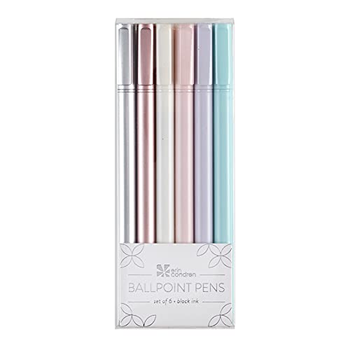 Ballpoint Pen Set 6 – Pack. Rich Black Ink with Smooth Finish and Ballpoint Pen Tip Perfect for Nearly All Surfaces. Perfect for Writing and Drawing by Erin Condren.