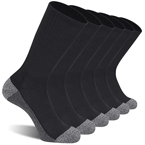 CS CELERSPORT 6 Pack Men’s Cushioned Crew Socks Athletic Work Boot Socks Size 9-12, Black, Large