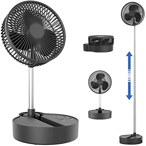 GONGDAO Oscillating Standing Fan-Portable & Foldable, Rechargeable Battery Operated Fan, Used as a Floor Fan or a Desk Fan, Adjustable Height, 8 inch 10000mAh, Quiet