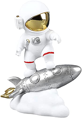 Astronaut Figurine Resin Astronaut Sculpture Crafts Figurine Outer Space Statue for Home Decor, Office Ornament – Silver Rocket