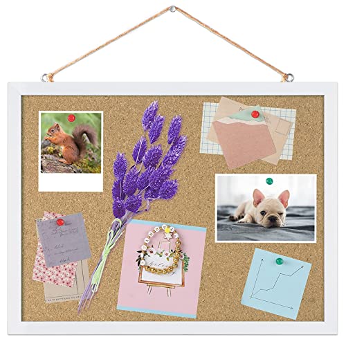 Cork Board Bulletin Board 15.7 x 12 Inches with Rectangle White Frame Hanging Pin for Office Home Message Board or Vision Board Decoration
