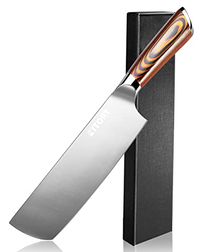 Kitory Nakiri Knife Vegetable Knife 7 Inch Japanese Kitchen Chef Knife With German High Carbon Stainless Steel & Ergonomic Pakkawood Handle Sharp Usuba Knife Asian Cleaver Knife for Home&Restaurant 