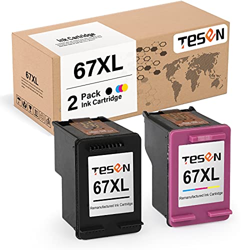 TESEN 67XL Remanufactured 67XL Ink Cartridge Replacement for HP 67XL 67 XL Use with HP Envy 6030 6034 6075 DeskJet 1255 2723 2755 Plus 4122 4140 Printer Ink (2 Pack, 1 Black+1 Color)