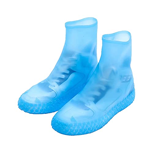 SLSNATFOUND Waterproof Men Women’s Rain Shoe Covers, Reusable Foldable Overshoes, Resistant Rain Ankle high top Boots Non-Slip Washable Protection (blue)