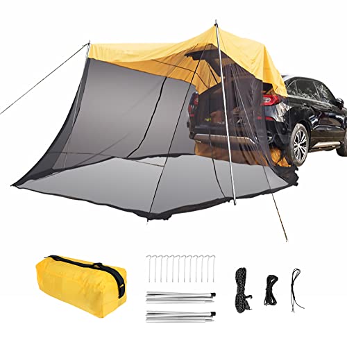 Car Awning Sun Shelter SUV Rear Tent,Portable Waterproof Roof Top Tent for SUV Minivan Hatchback Camping Outdoor Travel,3-4 Person,114″x78.7″x78.7″(Yellow)