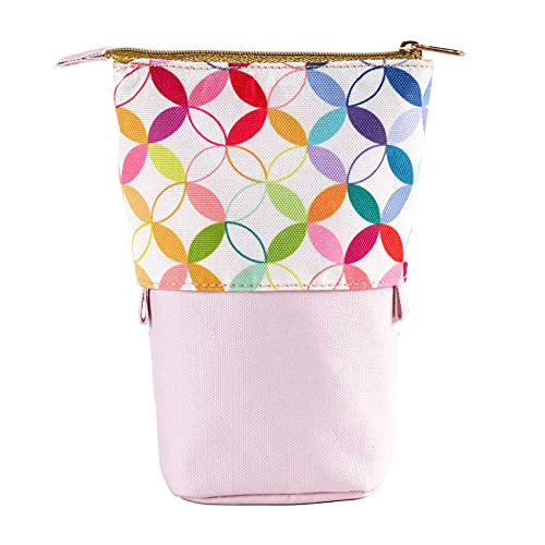 Stand Up Pencil Case – Mid Century Circles. Perfect for Desks and Carrying On The Go! Converts to Pen Cup. Durable Canvas Material and Gold Metal Zipper by Erin Condren.