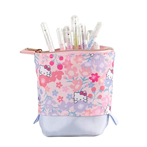 Stand Up Pencil Case – Hello Kitty Meadows. Perfect for Desks and Backpacks. Coverts to Pen Cup. Durable Canvas Material and Gold Metal Zipper by Erin Condren.