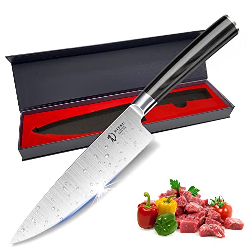 RITSU Chef Knife – 8 Inch Chef’s Knife, Ultra Sharp Kitchen Knife, German High Carbon Steel Japanese Chef Knife with Ergonomic Handle for Home Kitchen Restaurant
