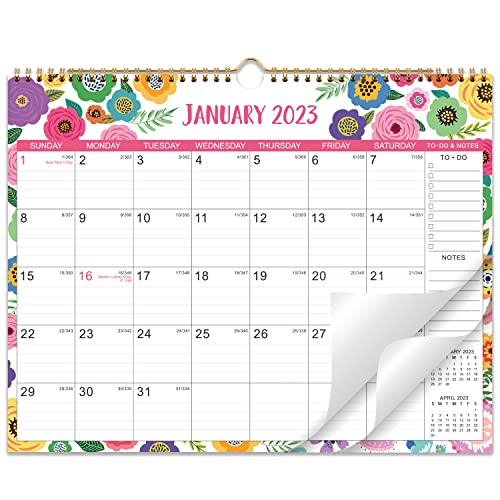 2023-2024 Wall Calendar – 2023-2024 Calendar, 18 Monthly Wall Calendar 2023-2024, 14.8″ x 11.57″, Jan. 2023 – Jun. 2024，Calendar 2023-2024 with Twin-Wire Binding, Hanging Hook, Blocks and Julian Dates – Rainbow Floral