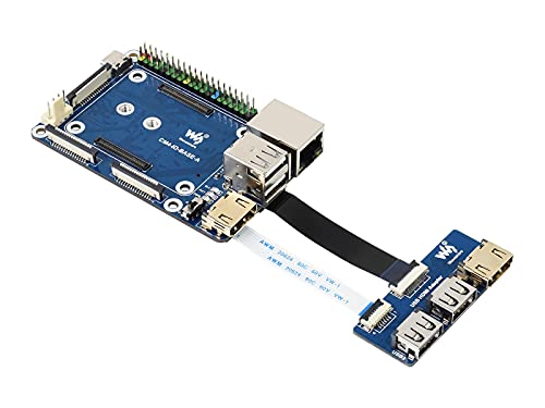 waveshare for Raspberry Pi Compute Module 4 Base Board Accessories Kit, Include CM4-IO-BASE-A (Lite Ver.), USB HDMI Adapter, FFC Cable and USB-A to USB-C Cable, More USB and HDMI Connectors via FFC