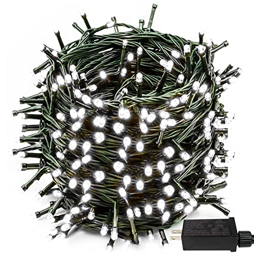 Albelt 82FT 200 LED White Christmas String Lights for Outdoor/Indoor, Christmas Tree Lights on Green Wire, 8 Modes Plug in Fairy String Lights for Xmas Decorations Party Wedding (Cool White)
