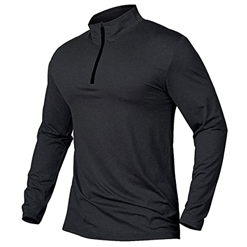 MANSDOUR Men’s Active Sports Shirt 1/4 Zip Performance Long Sleeve Workout Running T Shirt Pullover Tops Black