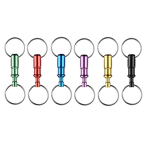 MDSK Quick Release Detachable Pull Apart Key Rings Keychains, Double Spring Split Snap Separate Chain Lock Holder 6 Pack-Multicolor 7.5cmL
