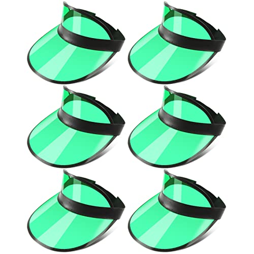 Ultrafun Unisex Candy Color Sun Visors Hats Plastic Clear UV Protection Cap for Sports Outdoor Activities (Black Green-6pcs)