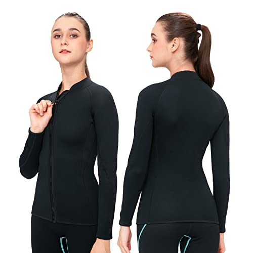 FLEXEL Wetsuit Top for Women and Men, 2mm 3mm Neoprene Wet Suit Jacket Front Zip Long Sleeve Keep Warm in Cold Water for Surfing Paddling Snorkeling and Kayaking
