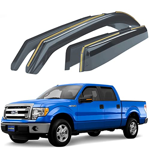 Goodyear Shatterproof in-Channel Window Deflectors for Trucks Ford F-150 2009-2014 SuperCrew, Rain Guards, Window Visors for Cars, Vent Deflector, Truck Accessories, 4 pcs- GY003405LP