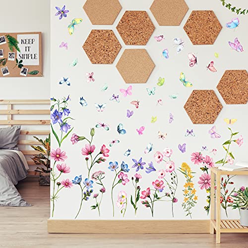 3 Sheets Flower Wall Decals Colorful Flower Decals Plants Flower Wall Stickers Butterfly and Dragonfly Wall Decals Wildflowers Wall Decals for Girls Kids Baby Bedroom Nursery Living Room Wall Decor | The Storepaperoomates Retail Market - Fast Affordable Shopping