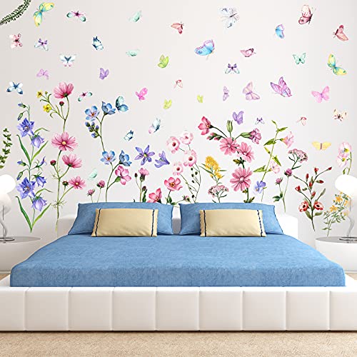 3 Sheets Flower Wall Decals Colorful Flower Decals Plants Flower Wall Stickers Butterfly and Dragonfly Wall Decals Wildflowers Wall Decals for Girls Kids Baby Bedroom Nursery Living Room Wall Decor | The Storepaperoomates Retail Market - Fast Affordable Shopping
