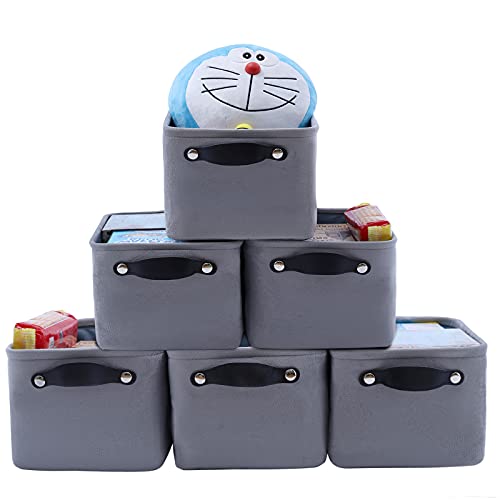 FENQDOOU Velvet Storage Bins, Storage Baskets with Sturdy Handles, Collapsible 6 Pack Storage Box Suitable for Home, Closet, Office, Nursery, Shelf, Toys 12.2×8.2×6.2 inches(Grey)