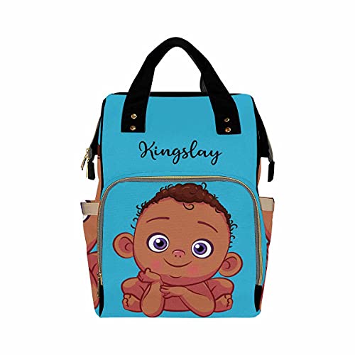 Custom Name Diaper Bag Backpack, Personalized African American Baby Boy Mommy Nursing Bags, Multifunction Waterproof Nappy Travel Daypack for Mom Gifts Baby Boy Diaper Bags