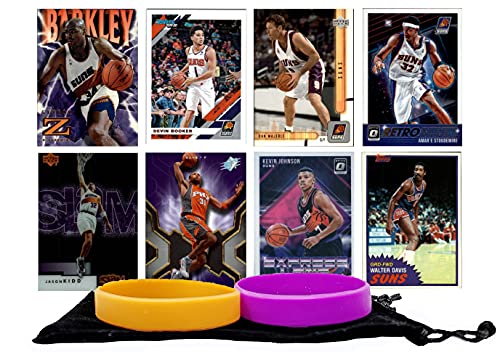 Phoenix Suns Legends Basketball Cards: Charles Barkley, Devin Booker, Dan Majerle, Kevin Johnson, Jason Kidd, Amare Stoudamire, Shawn Marion, Walter Davis ASSORTED Trading Card and Wristbands Bundle