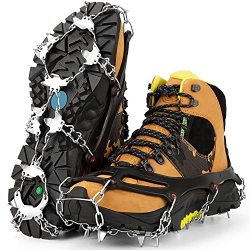 25 Spikes Crampons Ice Cleats for Men Women Hiking Walking Fishing Safety Traction Cleats Snow Ice Grips Footwear fit Winter Boots Shoes,TPE Harness,Stainless Steel Microspike L