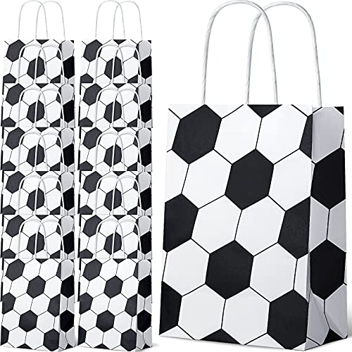 24 Pieces Paper Soccer Party Favor Bags Soccer Print Present Bags Goodie Bags Soccer Treat Candy Bags Soccer Snack Bags for Football Themed Kids Adults Birthday Party Supplies Decorations