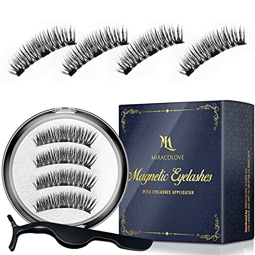 Upgrade Triple Magnetic Eyelashes, Segmented False Eyelashes, 3D Reusable Eyelashes with Applicator Kit, No Glue, Easy to Apply, Light weight, Natural Look, (8 PC with Tweezer, 1.14 inch/29 mm)