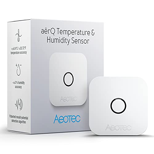 ZWave temperature, humidity, dew point sensor: Aeotec aërQ, wireless, battery powered, SmartThings sensor, Z-Wave Plus, Z-Wave hub required