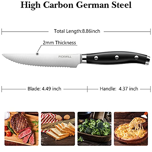 PICKWILL Steak Knives Set of 8, Serrated Steak Knives with High Carbon German Stainless Steel, Full Tang Triple Rivet Handle, 4.5 Inch Kitchen Steak Knives with Gift Box | The Storepaperoomates Retail Market - Fast Affordable Shopping