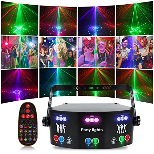 15 Lens Party Lights DJ Disco Light RGBW UV Strobe Lighting Effect LED Projector Sound Activated Ravelight Remote Control for Home Parties Karaoke Birthday Wedding Bar