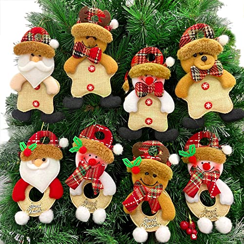 Christmas Ornaments Set, 8 Pack Christmas Tree Plush Hanging Ornaments Decorations Santa/Snowman/Elk/Bear Ornaments for Christmas Tree Pendant Festive Season Holiday Party Decor