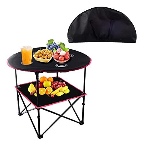 Portable Canvas Table Camping Table, Travel Folding Table with Cup Holder, Portable Canvas Table Picnic Canvas Travel Folding Table Camping Table with 4 Mesh Cup Holders Convenient Carry Case