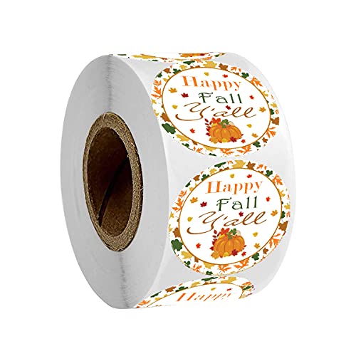 Happy Fall Y’all Stickers,2 Inch Pumpkin Autumn Floral Thank You Labels,Thanksgiving Stickers for Party Favors Envelope Seals & Goodie Bags(500 Total Labels)