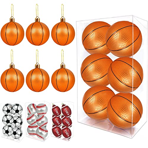 TURNMEON 6 Pack Basketball Christmas Ball Ornaments Christmas Decorations, 2.36 Inch Shatterproof Xmas Tree Ornaments Balls with Hanging Loop for Holiday Party Christmas Decoration Indoor Outdoor Home