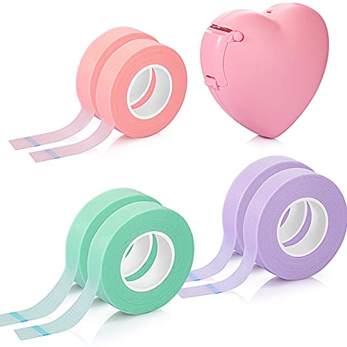 6 Rolls Eyelash Extension Tape Breathable Adhesive Lash Tape Non-woven Fabric Lash Tape with Heart-shaped Tape Dispenser Cutter, 0.5 Inch Wide, 10 Yards Long of Each