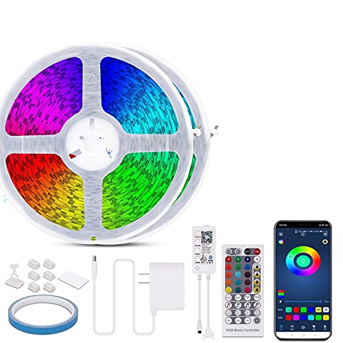 XBLED LED Strip Lights 100FT 24V Ultra-Long Bluetooth Led Strip,Music Sync Colour Changing Lights with Remote and APP Control,5050 RGB Led Lights for Home Bar Party Decor(2X50FT), Multicolor