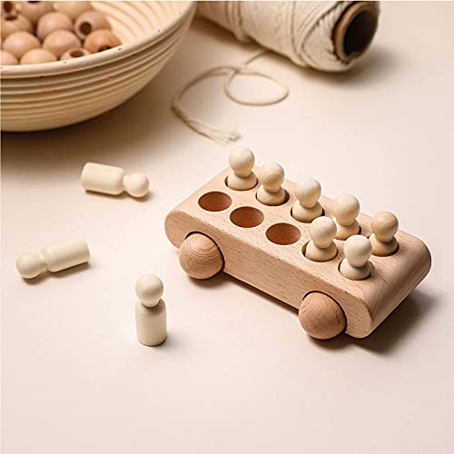 10 Wooden Figures in The Car – Wooden Toys Unfinished Wooden Peg Dolls People Figures Shape Preschool Learning Educational Toys Montessori Toys Pretend Play for Toddler