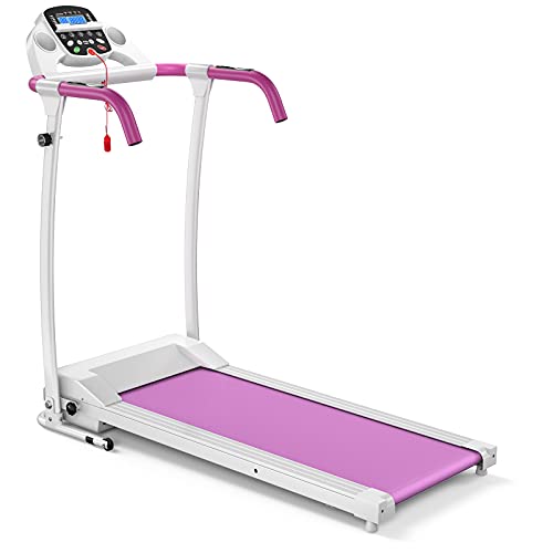 GYMAX Folding Treadmill, Electric Motorized Running Machine with 12 Preset Programs LED Monitor, Home Gym Office Cardio Training Equipment for Fitness Daily Workout (Pink)