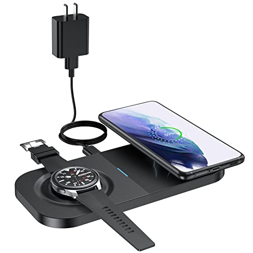 Dual Wireless Charger for Samsung Galaxy Watch and Phone, Duo Charging Pad for Galaxy Watch 4/3,Active 2/1,Gear S4/S3, S21/S20/S10/S9/S8/Note 20/10/9, Charging Station for Galaxy Buds 2/+/Pro/Live