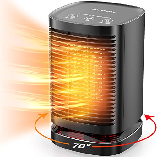 SmartDevil Space Heater, 70° Oscillating Portable Electric Heater, 1500W/800W PTC Ceramic Small Space Heater with 3 Modes, Mini Heater for Office, Desk, Bedroom, Indoor (Black)