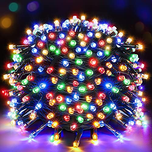 300 LED Christmas Lights,108FT 8 Lighting Modes Mini Led String Lights Outdoor with UL Certified Plug for Porch Wedding Party Christmas Decorations (Multi-Colored)