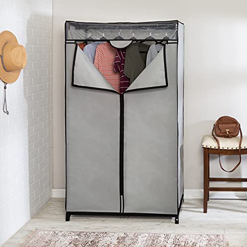 Honey-Can-Do 36-Inch Wide Double Door Portable Wardrobe Closet with Cover, Gray WRD-09195 Grey