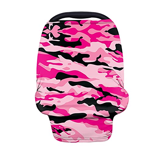 HUIACONG Stretchy Baby Car Seat Covers Pink Camo Girls Carseat Cover Nursing Cover Breastfeeding Scarf Black Stripe Infant Stroller Cove Canopy Essential Travel