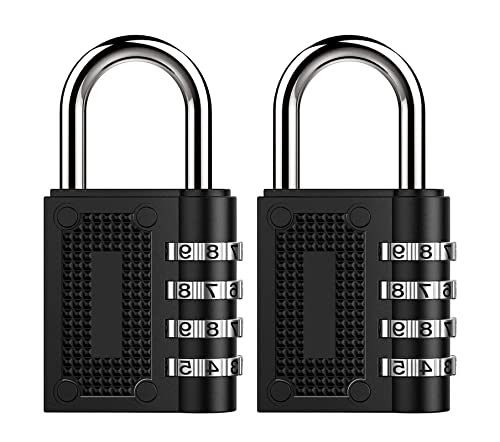 Sunrade 2 Pack Combination Lock 4 Digit Outdoor Waterproof Locker Number Lock 1.25 Inch Combination Gate Locks, Padlock for Gym Sports Locker, Hasp Cabinet, Fence, Toolbox Lock (Black)