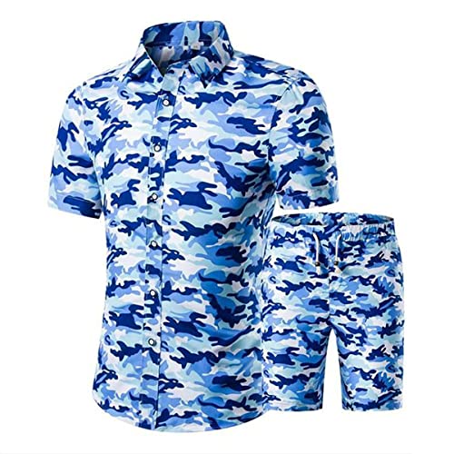 KISSQIQI Men’s 2 Piece Tracksuit Flower Casual Button Down Short Sleeve Hawaiian Shirt and Suits