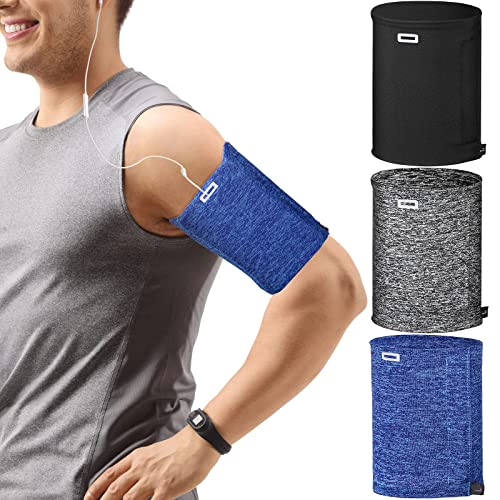 Outus 3 Pieces Phone Armband Running Armband Phone Sleeve for Running Arm Bands for Cell Phone Running Phone Holder Arm Bands for Running Walking Hiking Jogging Travel (Black, Gray, White-Blue,L)
