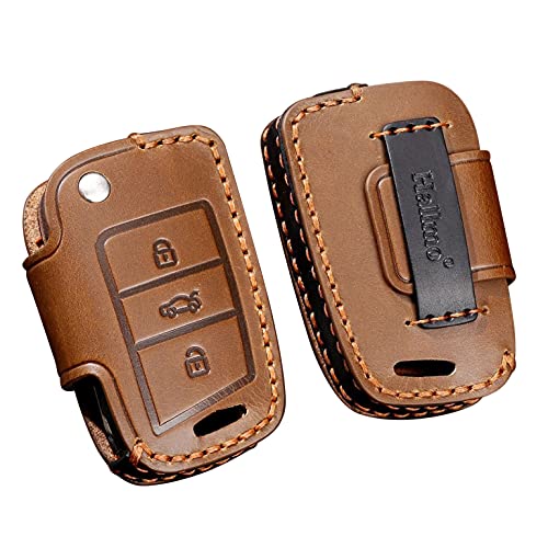 ontto Key Fob Cover Leather Key Protection For VW Volkswagen Flip Key brown(B)